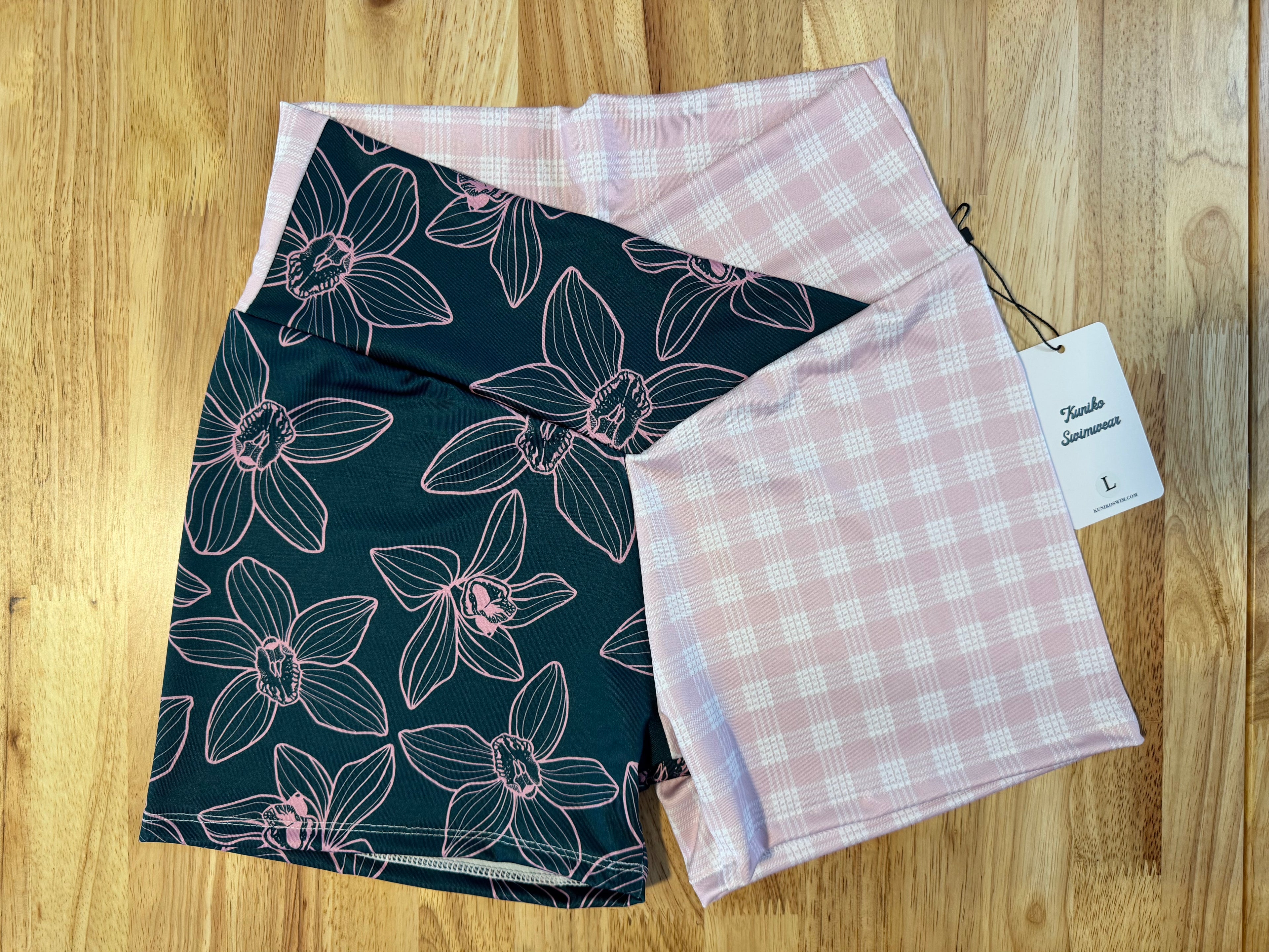 Kapakahi Shorts- Teal Orchids & Light Pink Palaka