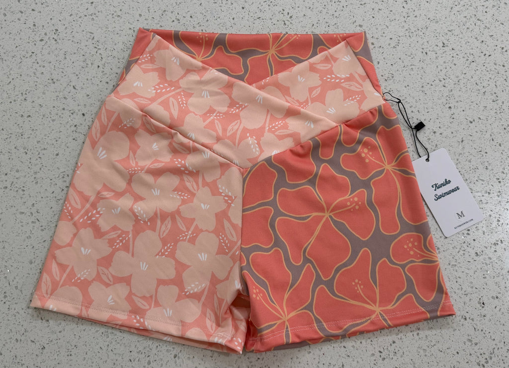 Kapakahi Shorts- Passion Orange Hibiscus & Peach Puas