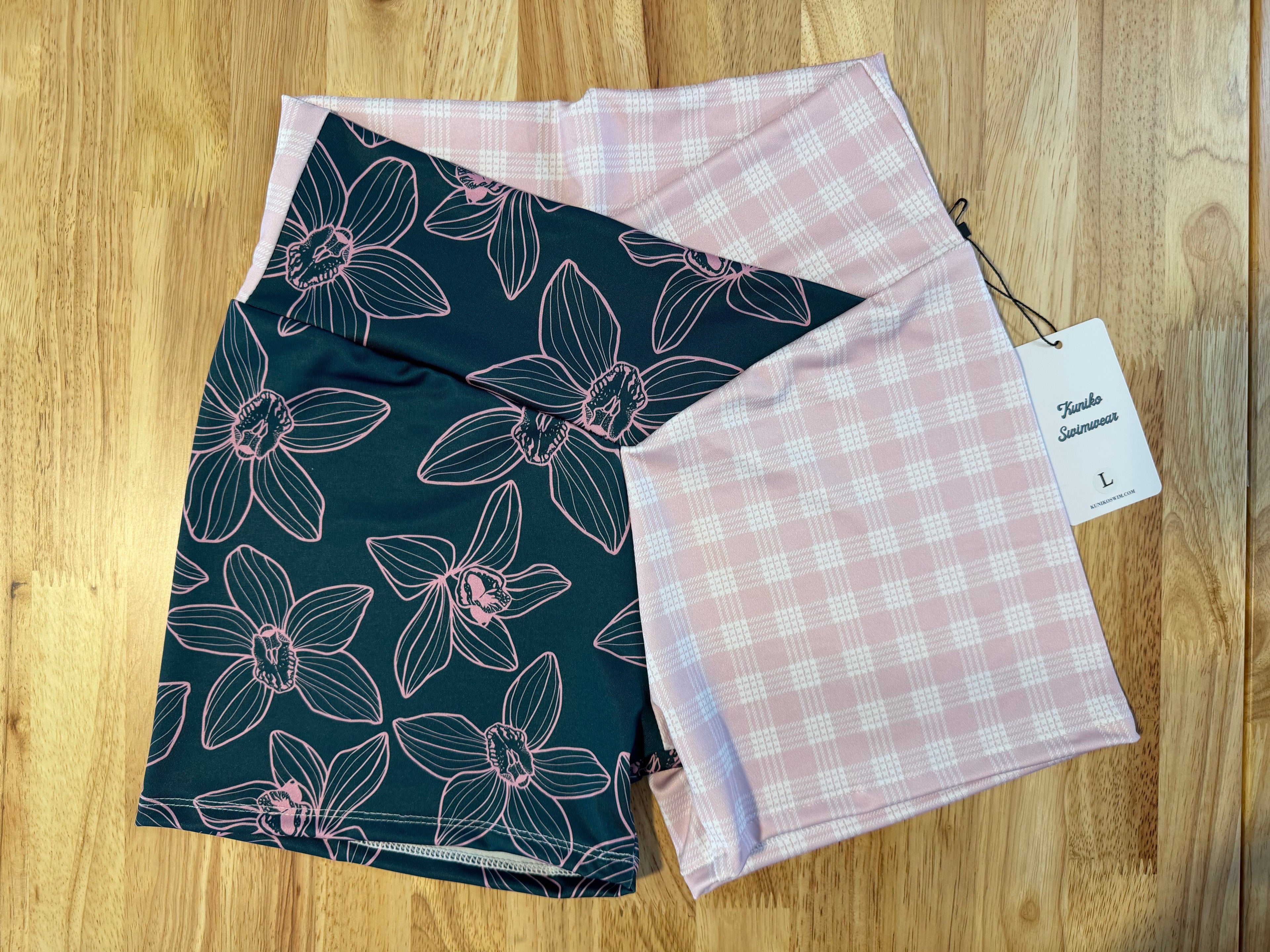 Kapakahi Shorts- Teal Orchids & Light Pink Palaka