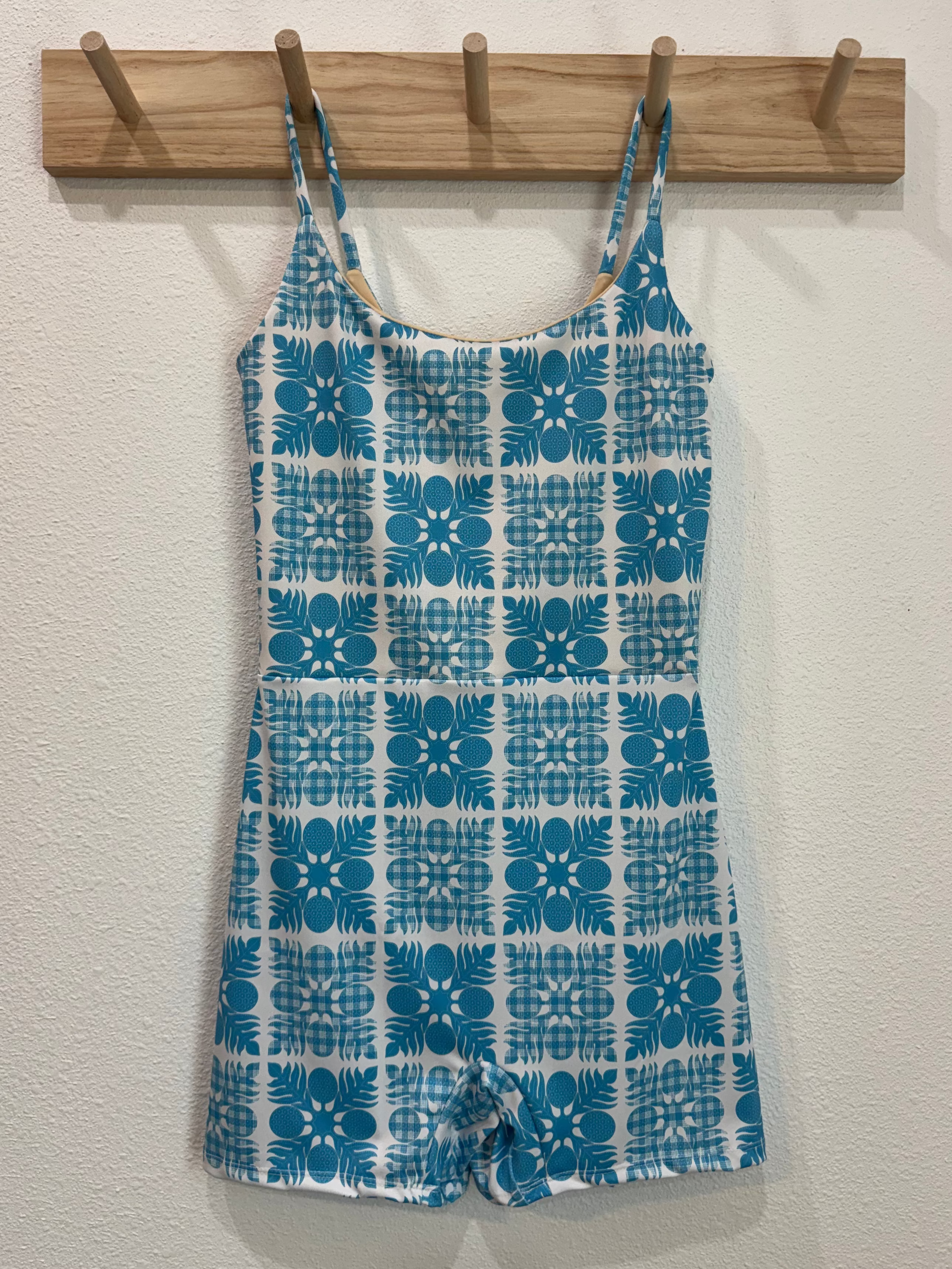 Maʻalahi Bodysuit in White & Blue Palaka Kuiki