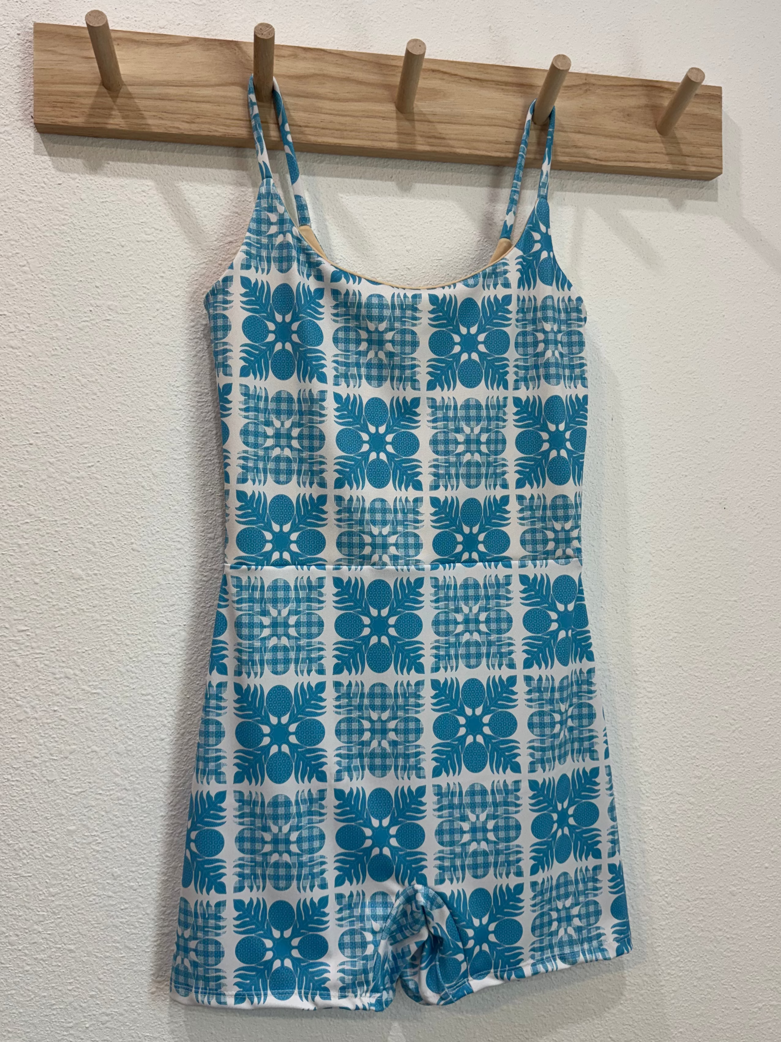 Maʻalahi Bodysuit in White & Blue Palaka Kuiki
