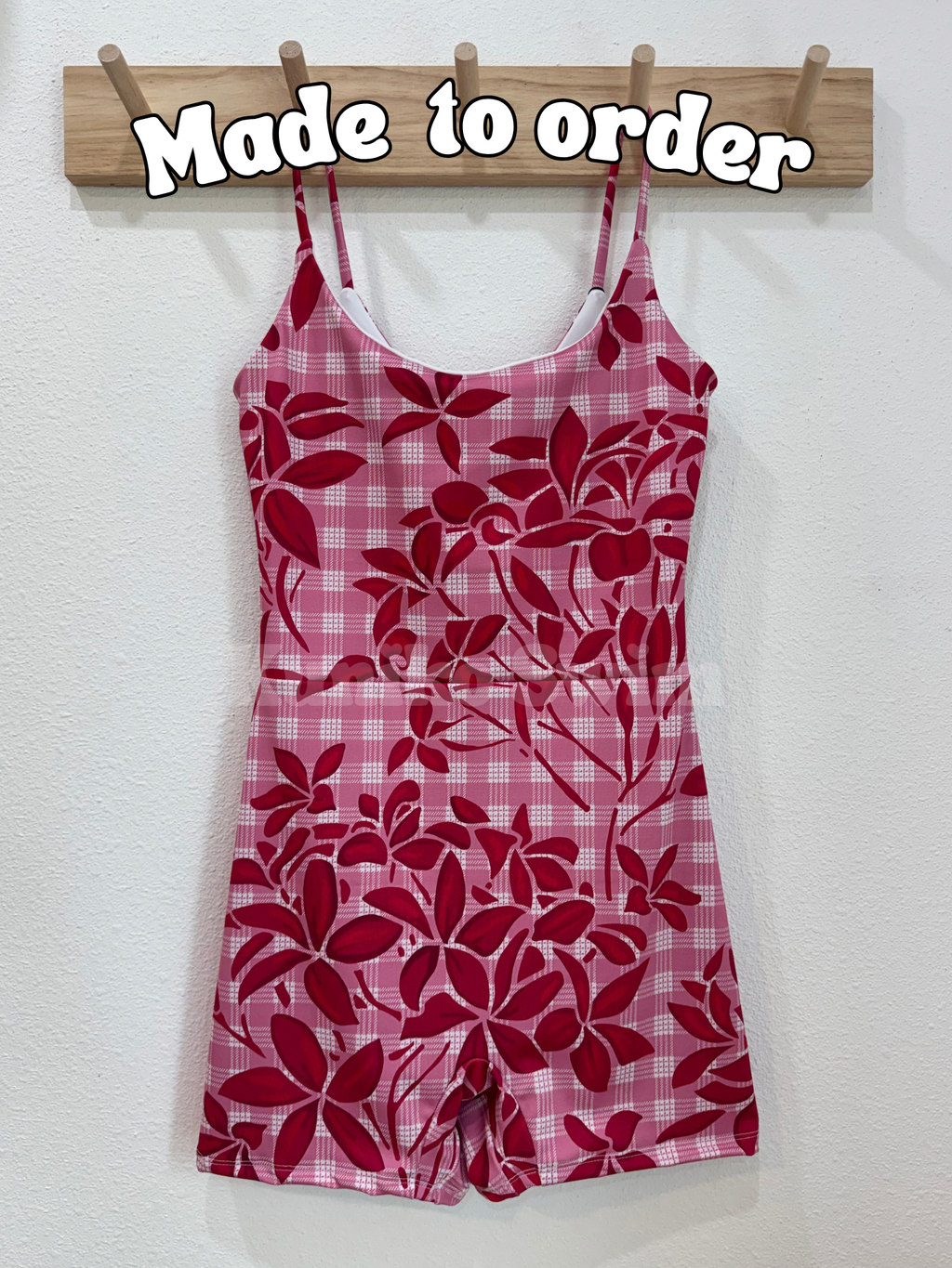 Maʻalahi Bodysuit in Pink Plumeria Palaka- MADE TO ORDER